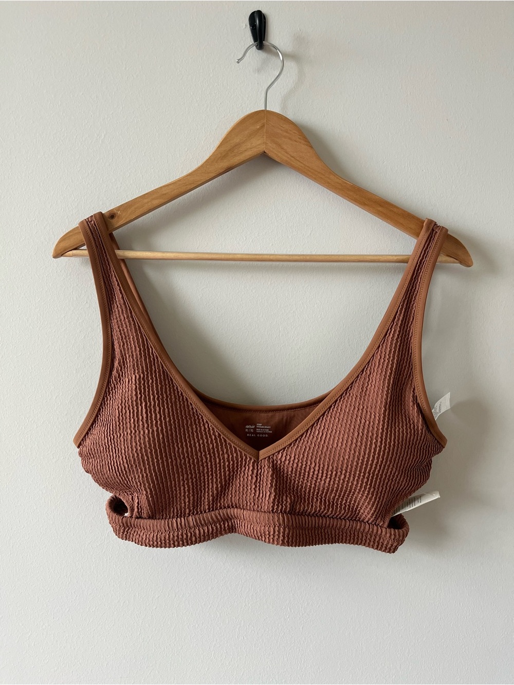 Aerie Women’s Brown Pucker Texture Scoop Bikini Top XL NWT Side Cutouts